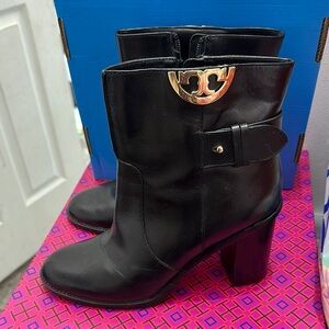 Tory Burch Black and Gold Heeled Boots